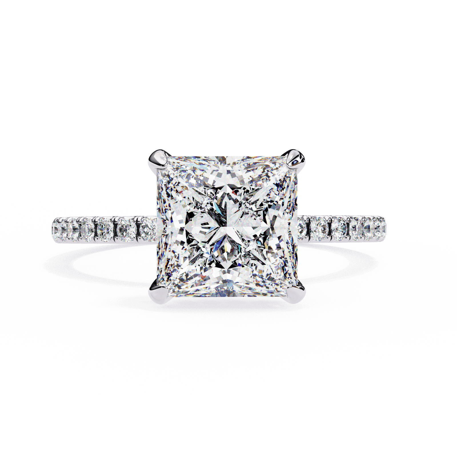 Princess-Cut Diamond Engagement Ring with Pave Band